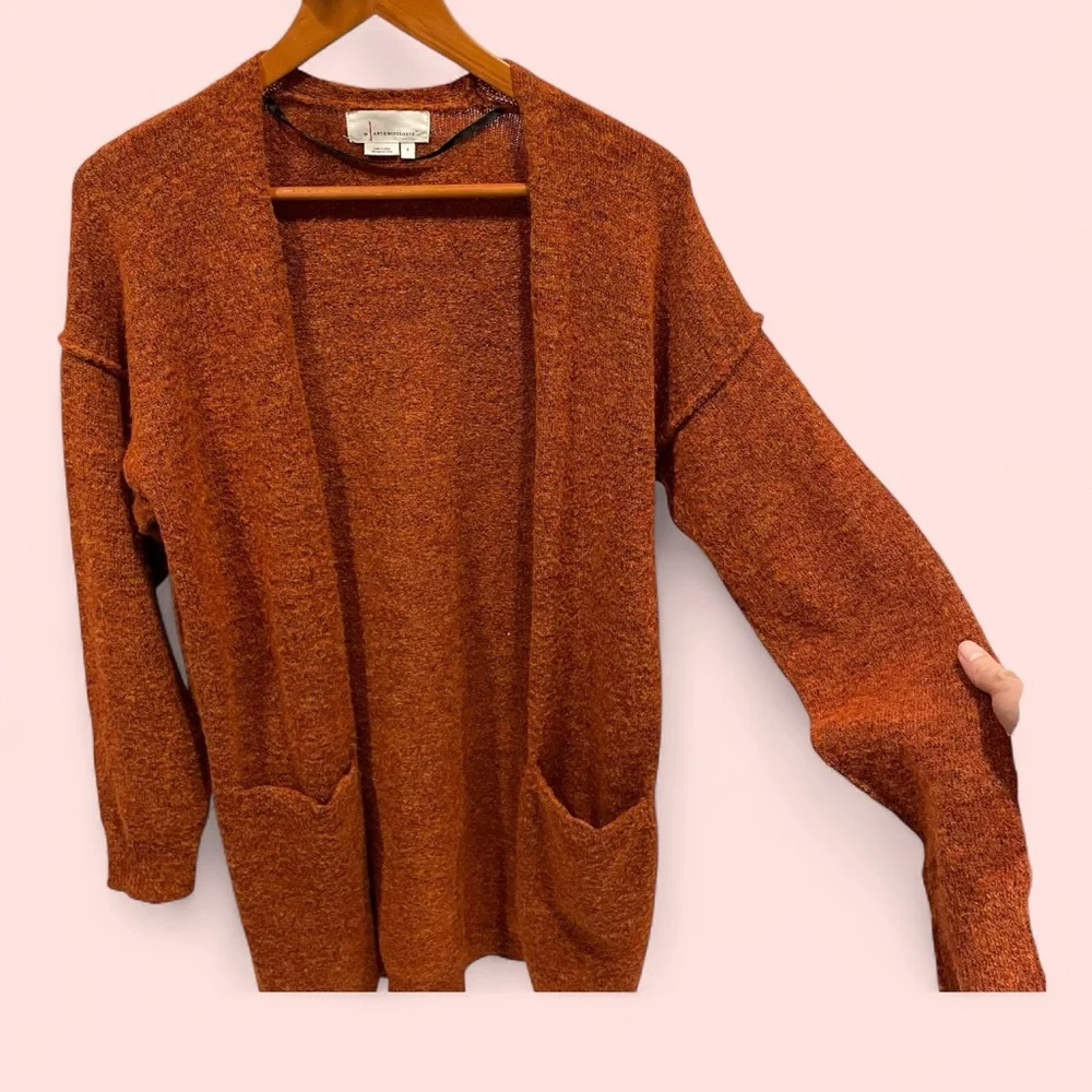 Anthropologie pumpkin heather boho oversized open front soft sweater pockets - Picture 1 of 10